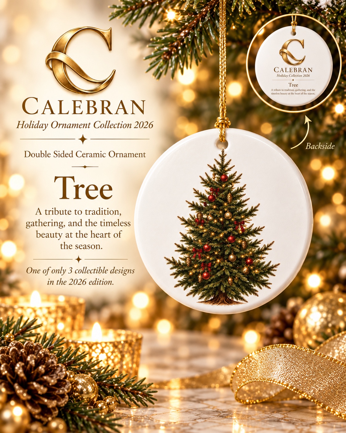 CALEBRAN Tree double sided ceramic holiday ornament